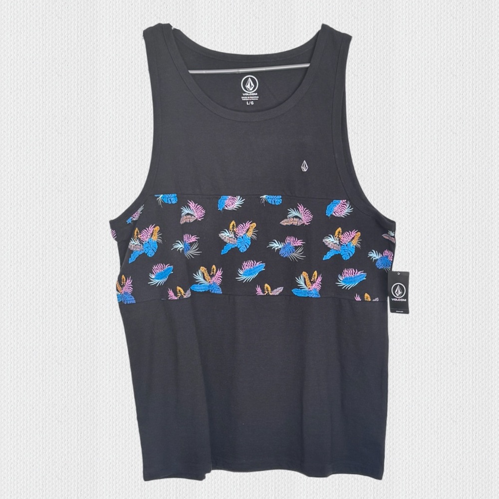 NWT Men’s Volcom Black Tank Top with Colorful Floral Print - Lg